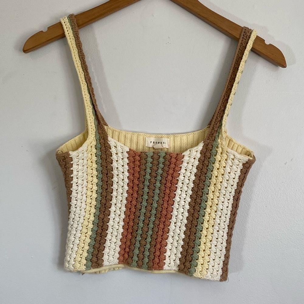 PROMESA Crochet All Day Striped Cropped Tank Top Women’s Size Small